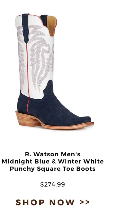 R. Watson Men's Midnight Blue and Winter White Punchy Square Toe Boots - \\$274.99 | Shop Now