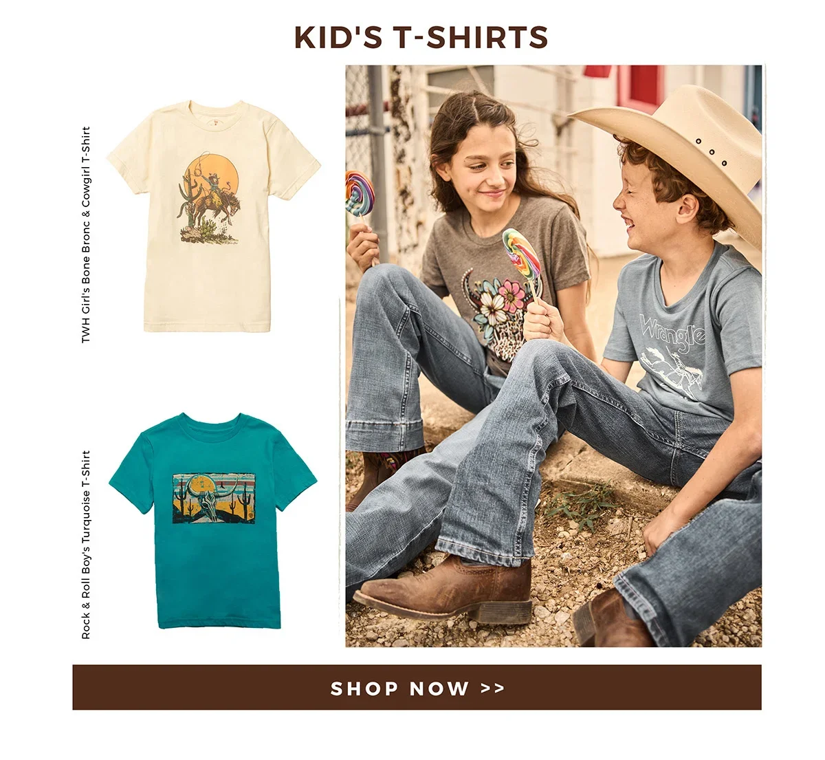 Kid's T-Shirts | TWH Girl's Bone Bronc & Cowgirl T-Shirt - Rock & Roll Boy's Turquoise T-Shirt | Shop Now