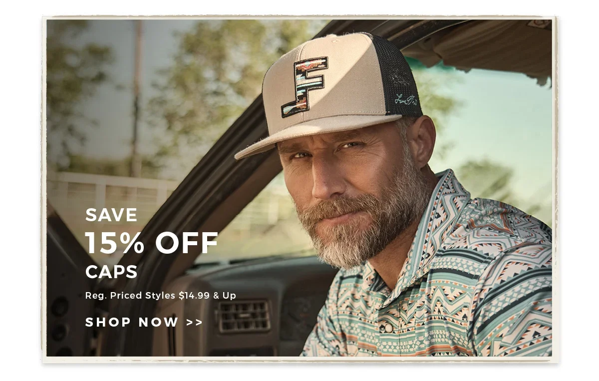 Save 15% Off Caps | Reg. Priced Styles \\$14.99 & Up | Shop Now