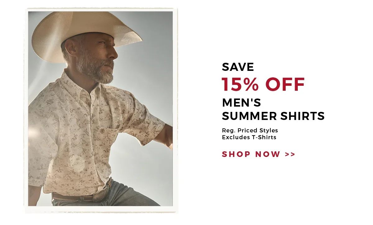 Save 15% Off Men's Summer Shirts | Reg. Priced Styles - Excludes T-Shirts | Shop Now