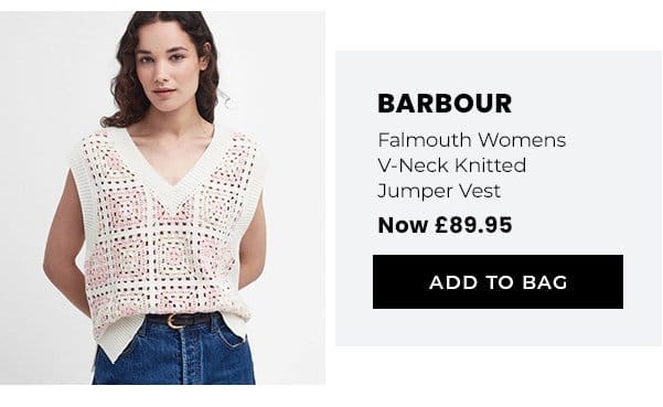 barbour | falmouth womens v-neck knitted jumper vest | now £89.95 | add to bag