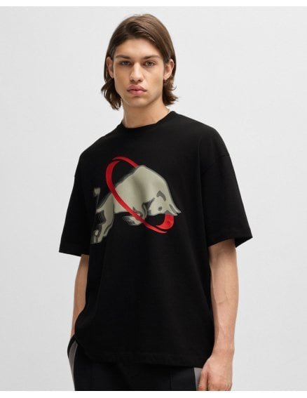 HUGO x RB Danirick Mens Oversized-Fit T-Shirt with Signature Red Bull Motif