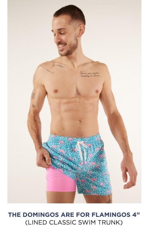 Lined Classic Swim Trunk: The Domingos Are For Flamingos 4"