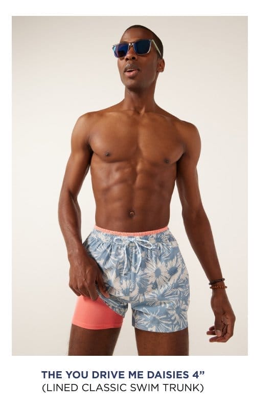 Lined Classic Swim Trunk: The You Drive Me Daises 4"