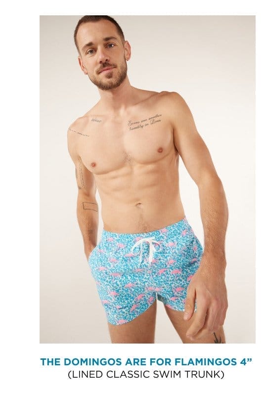 Lined Classic Swim Trunk: The Domingos Are For Flamingos 4"