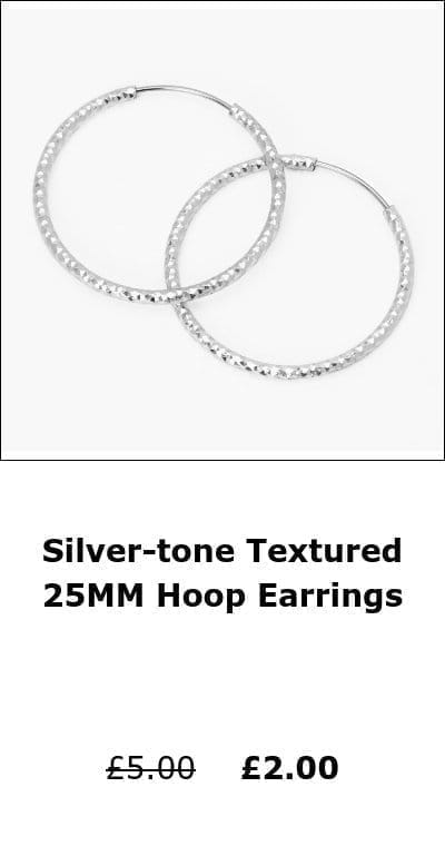 Silver-tone Textured 25MM Hoop Earrings