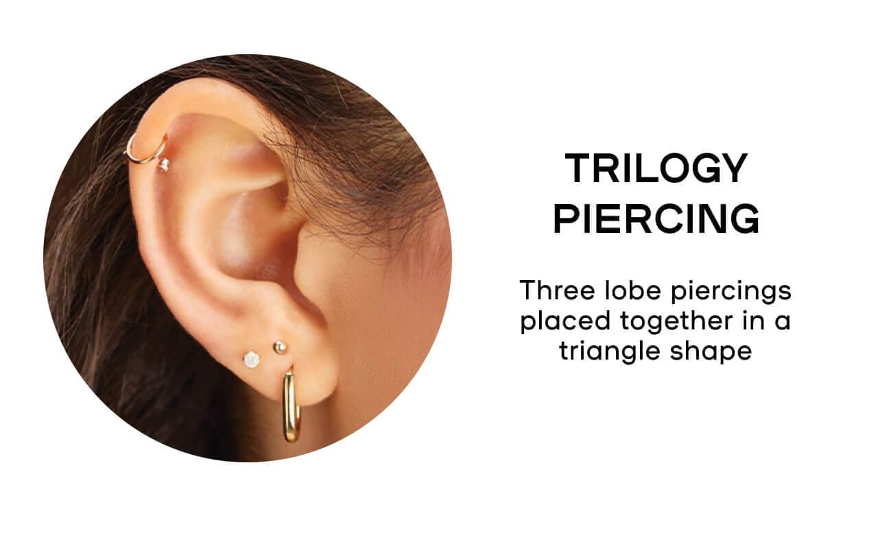 Three lobe piercings placed together in a triangle shape- LEARN MORE