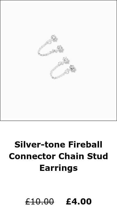 Silver-tone Fireball Connector Chain Stud Earrings