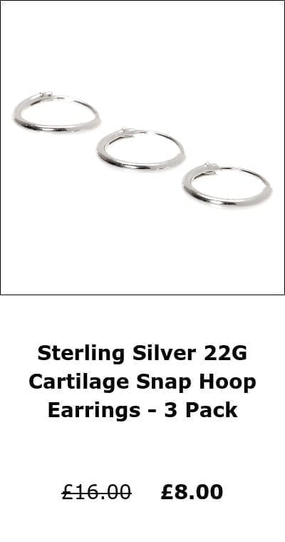 Sterling Silver 22G Cartilage Snap Hoop Earrings - 3 Pack