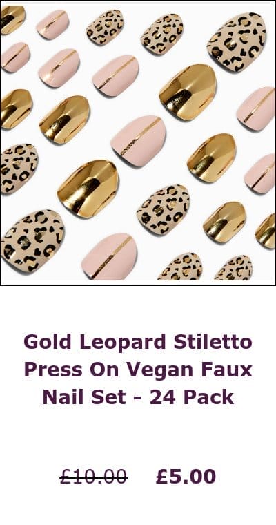 Gold Leopard Stiletto Press On Vegan Faux Nail Set - 24 Pack