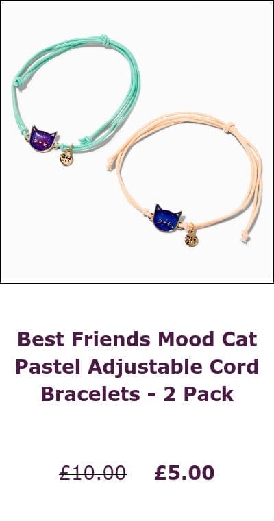 Best Friends Mood Cat Pastel Adjustable Cord Bracelets - 2 Pack