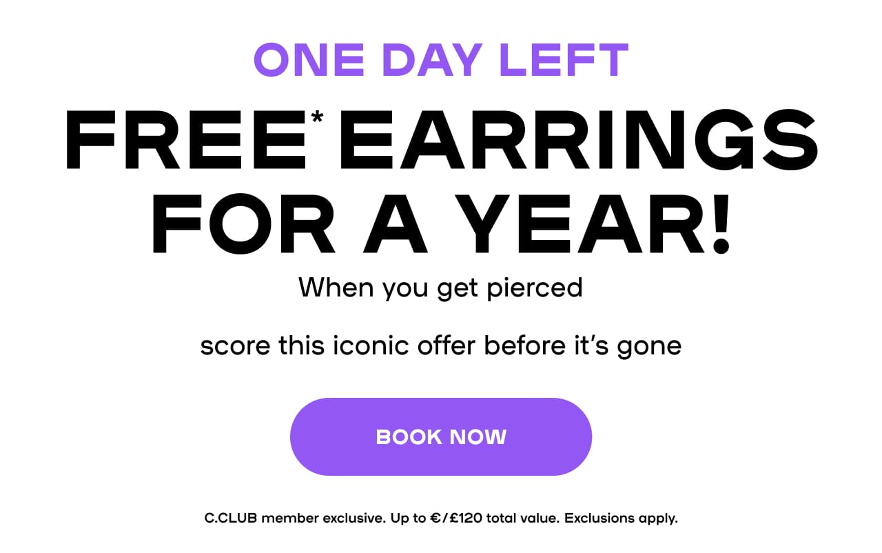 Ending Soon Free* Earrings For A Year When You Get Pierced Score this iconic offer before it’s gone