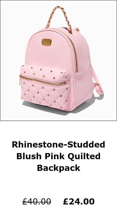 Rhinestone-Studded Blush Pink Quilted Backpack