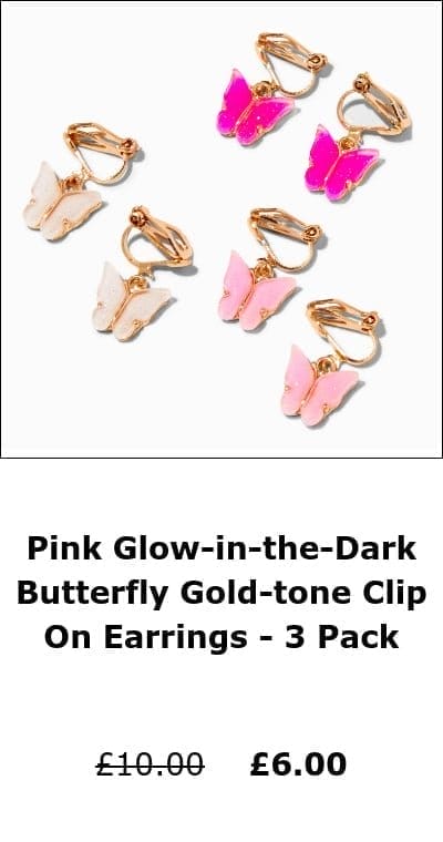 Pink Glow-in-the-Dark Butterfly Gold-tone Clip On Earrings - 3 Pack