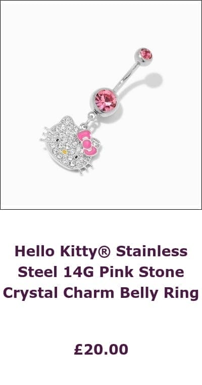 Hello Kitty® Stainless Steel 14G Pink Stone Crystal Charm Belly Ring