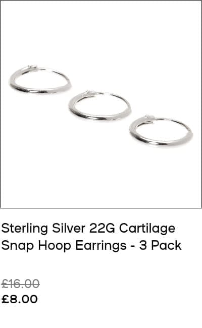 Sterling Silver 22G Cartilage Snap Hoop Earrings - 3 Pack