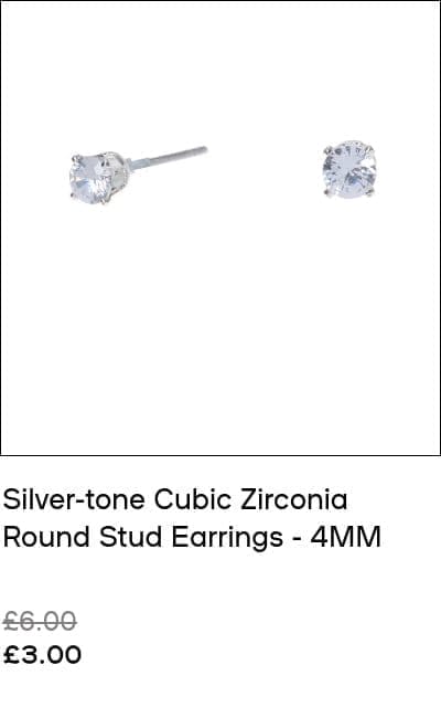 Silver-tone Cubic Zirconia Round Stud Earrings - 4MM