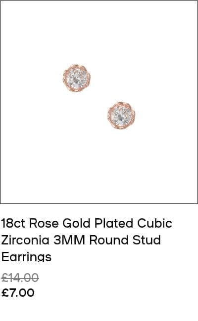 18ct Rose Gold Plated Cubic Zirconia 3MM Round Stud Earrings