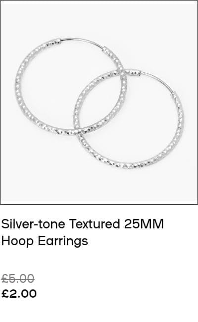 Silver-tone Textured 25MM Hoop Earrings