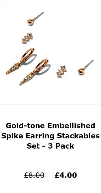 Gold-tone Embellished Spike Earring Stackables Set - 3 Pack