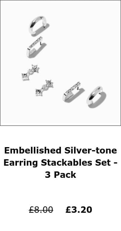 Embellished Silver-tone Earring Stackables Set - 3 Pack