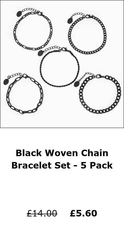 Black Woven Chain Bracelet Set - 5 Pack