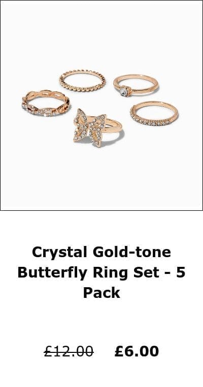 Crystal Gold-tone Butterfly Ring Set - 5 Pack