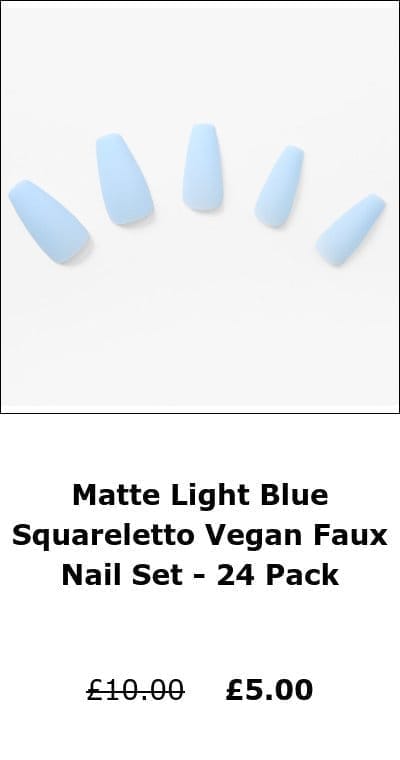 Matte Light Blue Squareletto Vegan Faux Nail Set - 24 Pack