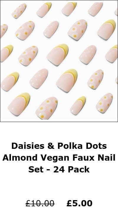 Daisies & Polka Dots Almond Vegan Faux Nail Set - 24 Pack