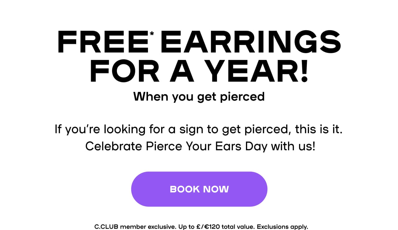 Ending Soon Free* Earrings For A Year When You Get Pierced