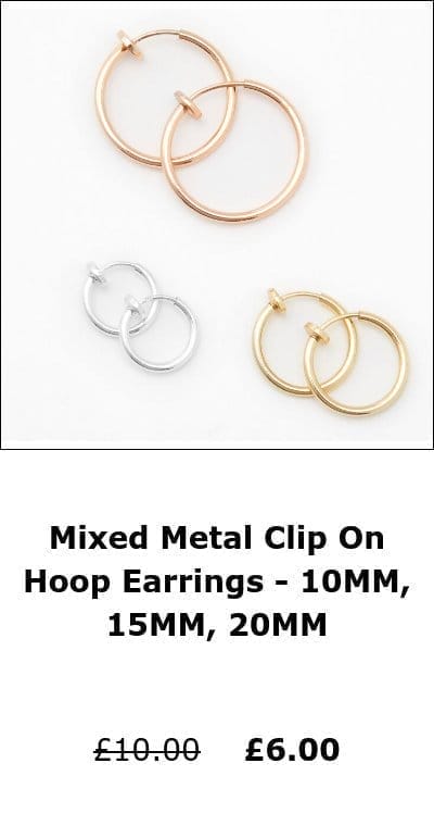 Mixed Metal Clip On Hoop Earrings - 10MM, 15MM, 20MM