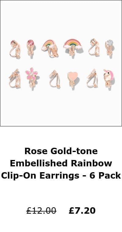 Rose Gold-tone Embellished Rainbow Clip-On Earrings - 6 Pack