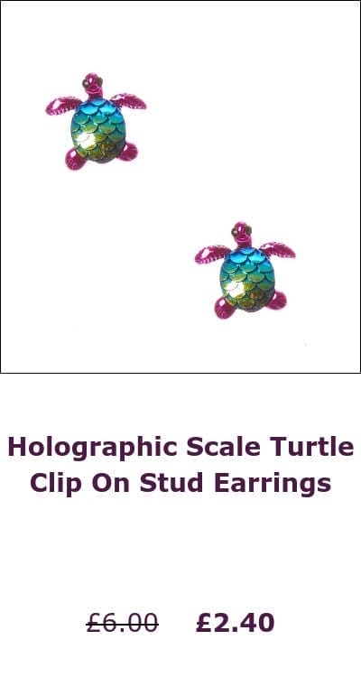 Holographic Scale Turtle Clip On Stud Earrings