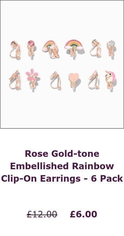 Rose Gold-tone Embellished Rainbow Clip-On Earrings - 6 Pack