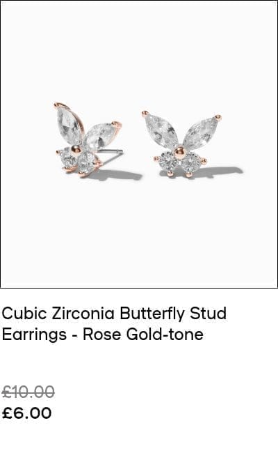 Cubic Zirconia Butterfly Stud Earrings - Rose Gold-tone