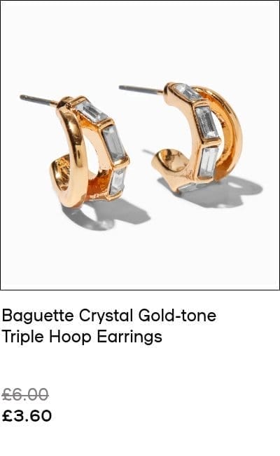 Baguette Crystal Gold-tone Triple Hoop Earrings