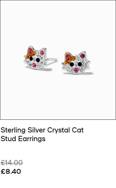 Sterling Silver Crystal Cat Stud Earrings