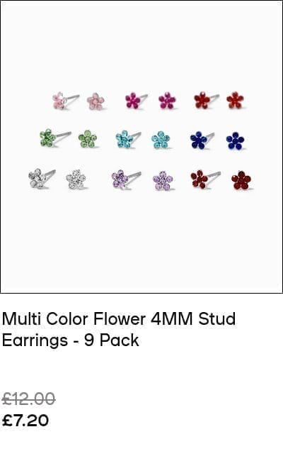 Multi Color Flower 4MM Stud Earrings - 9 Pack