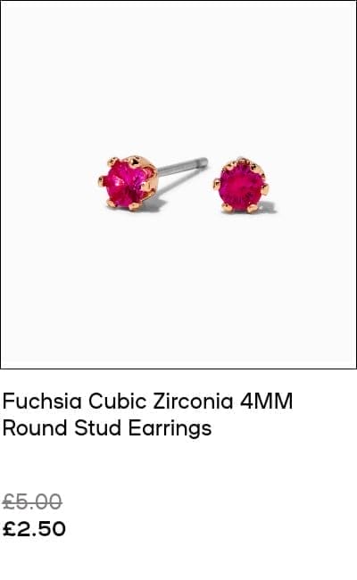 Fuchsia Cubic Zirconia 4MM Round Stud Earrings