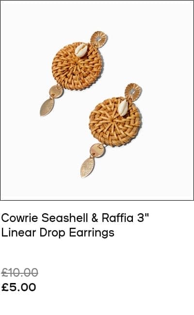 Cowrie Seashell & Raffia 3" Linear Drop Earrings