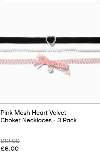 Pink Mesh Heart Velvet Choker Necklaces - 3 Pack