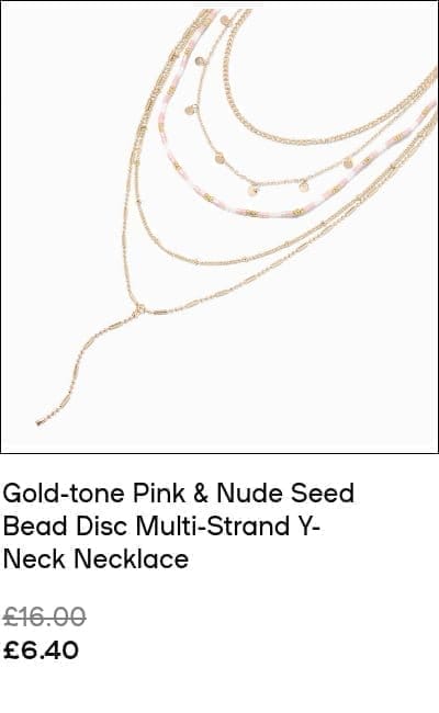 Gold-tone Pink & Nude Seed Bead Disc Multi-Strand Y-Neck Necklace