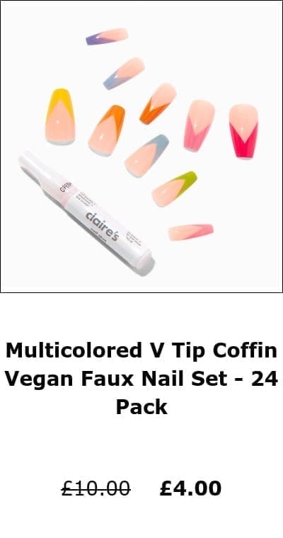 Multicolored V Tip Coffin Vegan Faux Nail Set