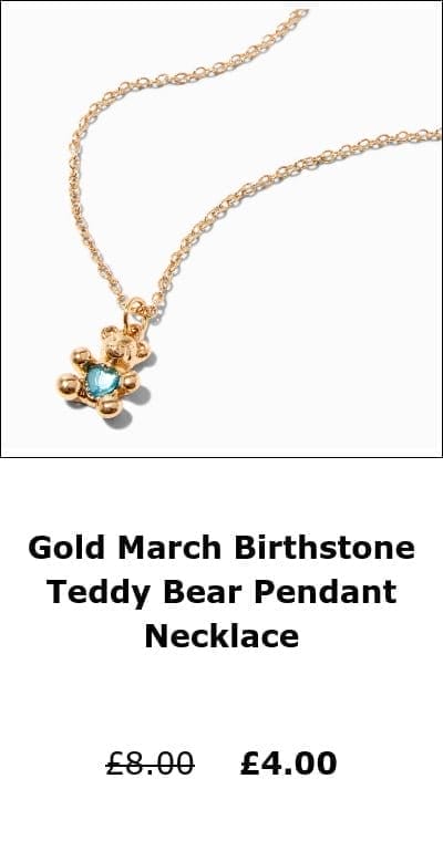 Gold March Birthstone Teddy Bear Pendant Necklace