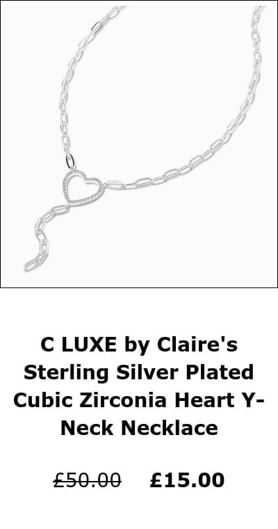 C LUXE by Claire's Sterling Silver Plated Cubic Zirconia Heart Y-Neck Necklace