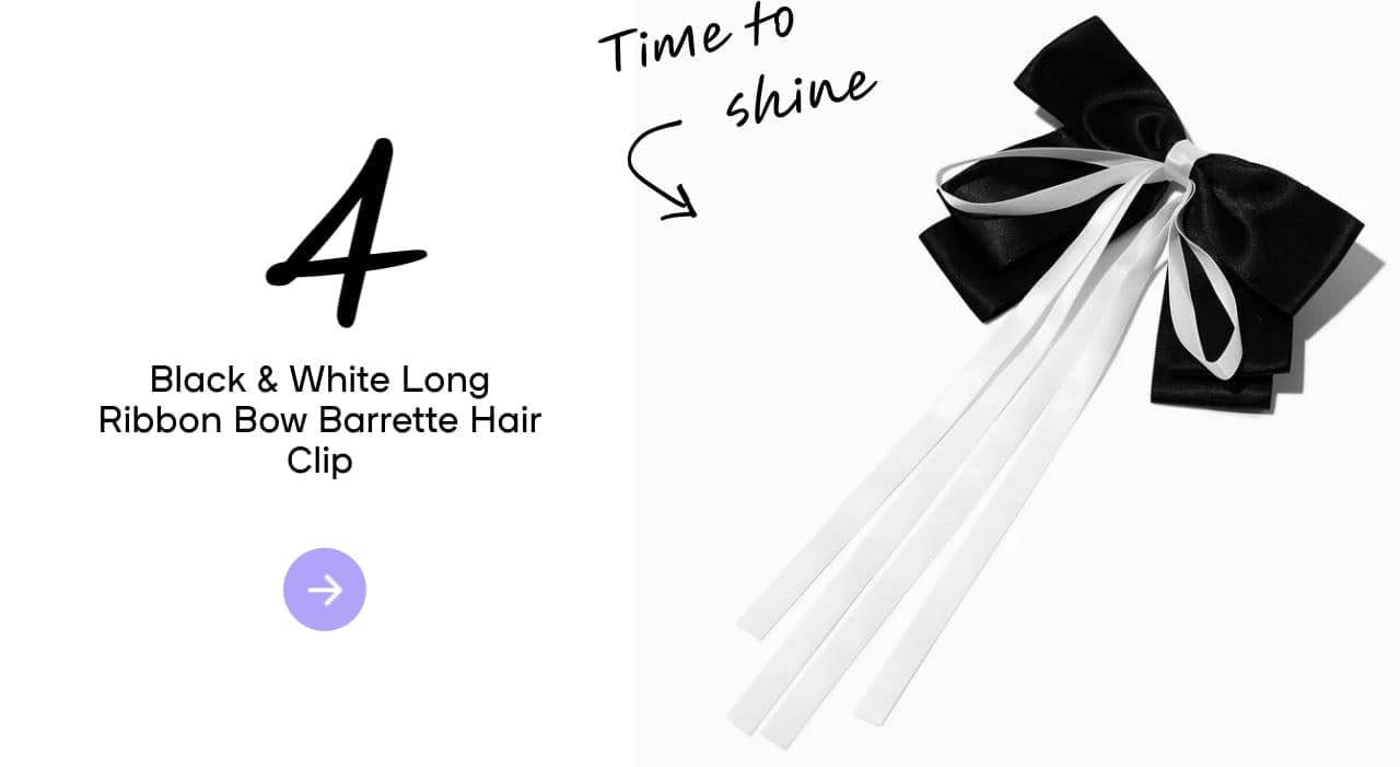 Black & White Long Ribbon Bow Barrette Hair Clip