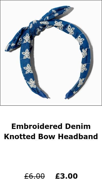 Embroidered Denim Knotted Bow Headband