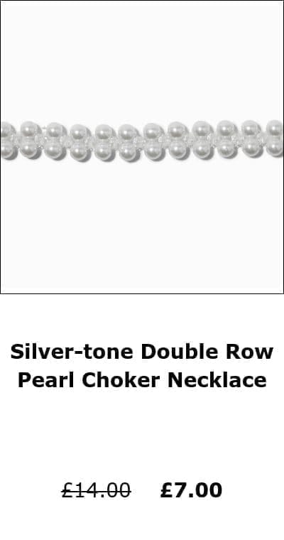 Silver-tone Double Row Pearl Choker Necklace