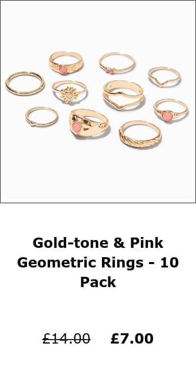 Gold-tone & Pink Geometric Rings - 10 Pack