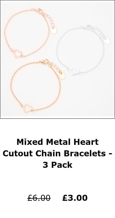 Mixed Metal Heart Cutout Chain Bracelets - 3 Pack